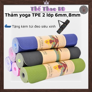Thảm tập yoga,gym TPE 2 lớp 6mm,8mm cao cấp chống trượt + Tặng Kèm Túi Đựng Siêu Xinh