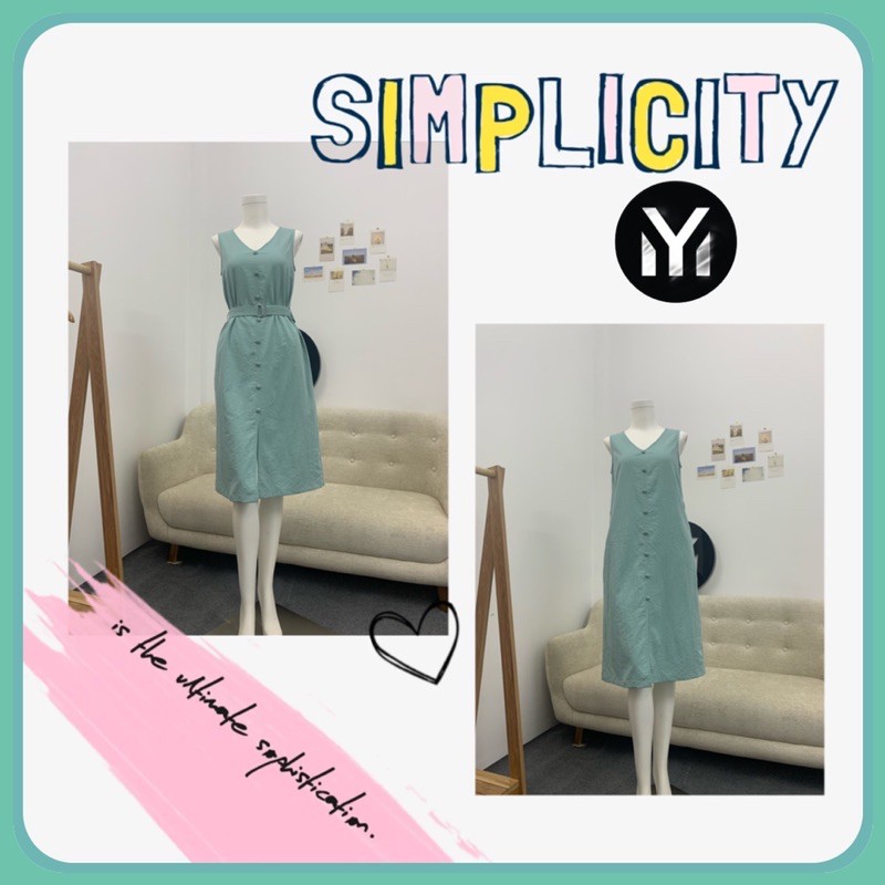 Đầm Nữ - Đầm Midi Dáng Suông, Cổ Tim, Nút Trang Trí Thân Trước, Thời Trang, Thanh Lịch, Duyên Dáng