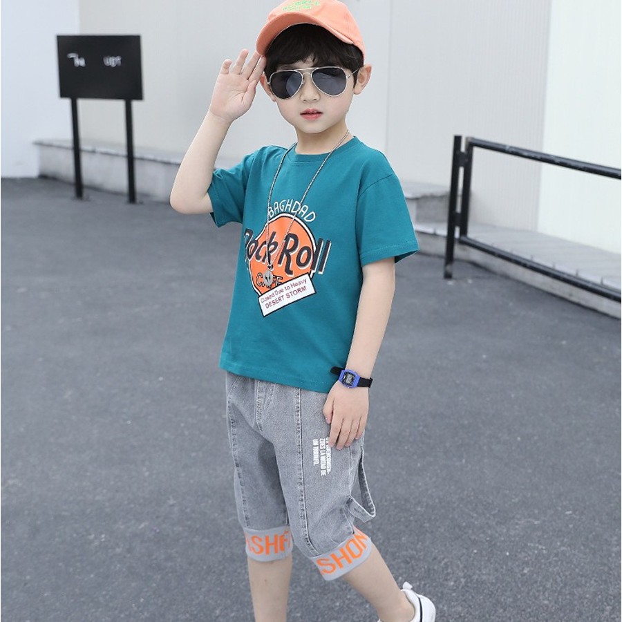 Bộ đồ bé trai N44 Rock Roll Xanh Phong cách Hàn Quốc Size 12 - 50kg