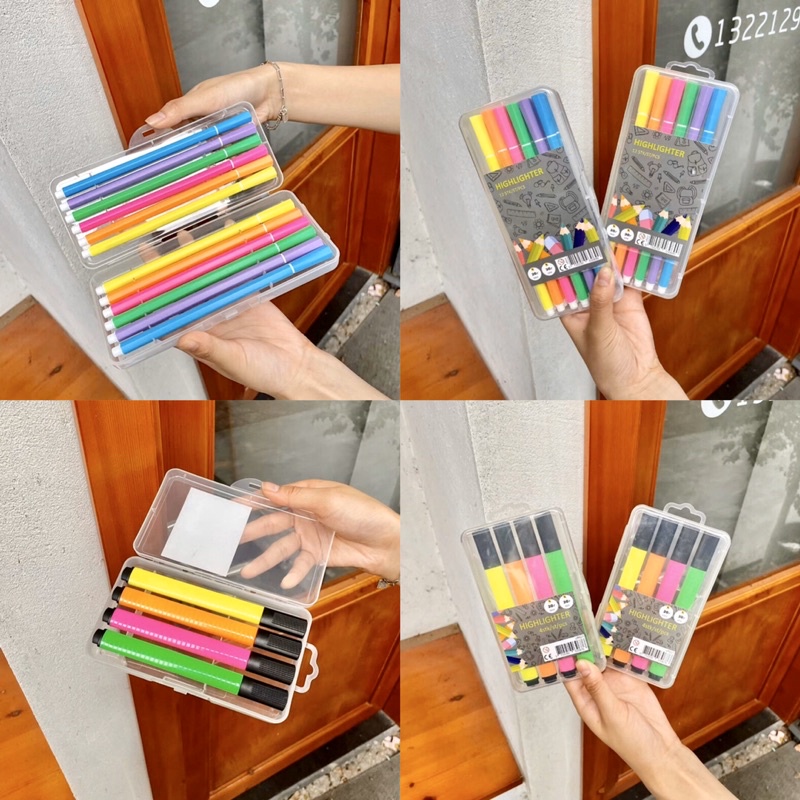 Set Bút dạ quang 4 màu và 12 màu hàng xuất bút nhớ dòng bút note mix màu