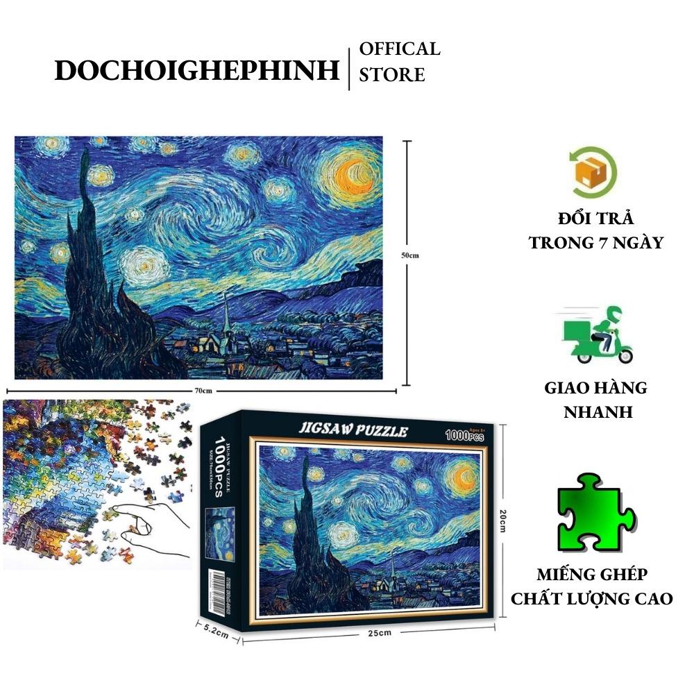 Bộ Tranh Ghép Xếp Hình 1000 Pcs Jigsaw Puzzle Starry Night của danh họa Vincent Van Gogh Thú Vị Cao Cấp-H38