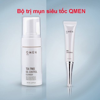 Bộ Đôi Tiêu Diệt Mụn Trắng Da QMEN Serum Wha Và Sữa Rửa Mặt Tea Tree