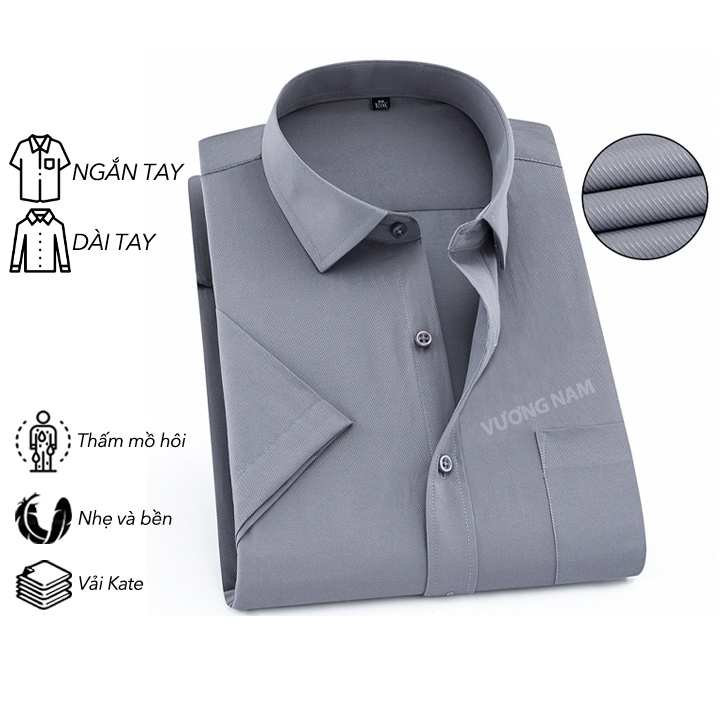 Áo sơ mi nam công sở cao cấp form rộng dài tay đẹp vải kate trơn mát VN13E