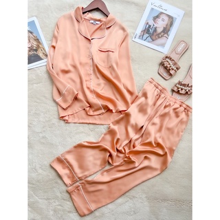 Bộ lụa trơn dài tay quần dài