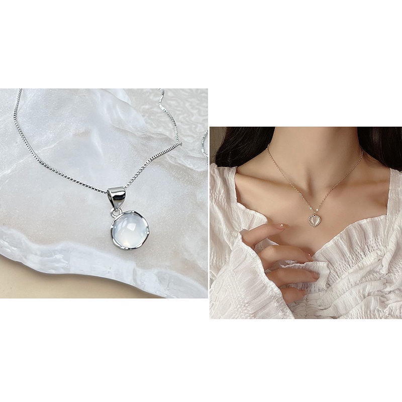 Vòng cổ Mặt Trái Tim Đính Đá Opal Nhân Tạo Thời Trang