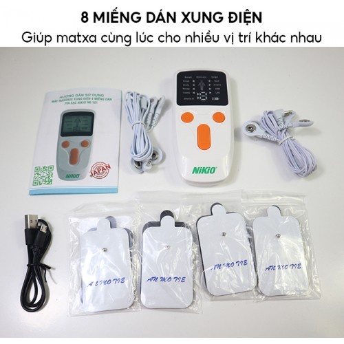 Máy Xung Điện Pin Sạc 8 Miếng Dán Nikio NK-101 - Giảm Đau Nhức Tê Bì Chân Tay Hiệu Quả
