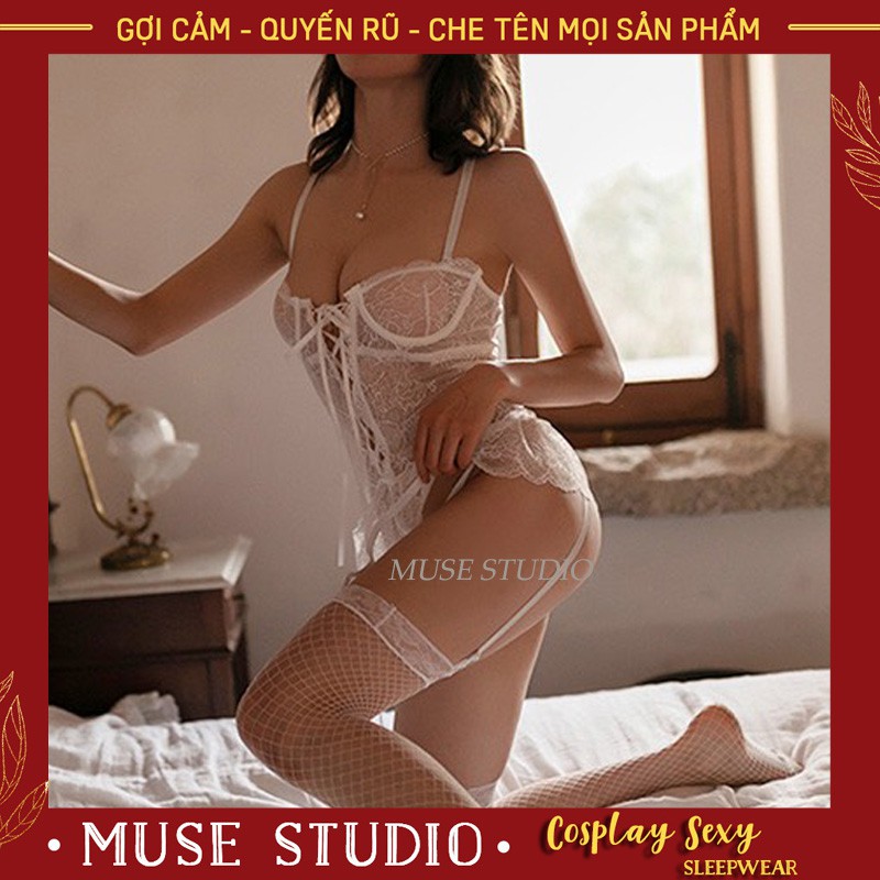 Bộ Ngủ Sexy ✨𝑯𝑨̀𝑵𝑮 𝑪𝑨𝑶 𝑪𝑨̂́𝑷✨ Bodysuit Hai Dây Ren Gợi Cảm, Có Gọng Tôn Ngực Quyến Rũ, Kèm Kẹp Tất
