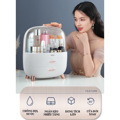 Kệ để mỹ phẩm , Hộp Đựng Mỹ Phẩm Để Bàn Có Nắp Chống Bụi - 2 Ngăn Kéo, Tủ Mỹ Phẩm Mini, Kệ Để Đồ Đa Năng Nhựa ABS Cao Cấ