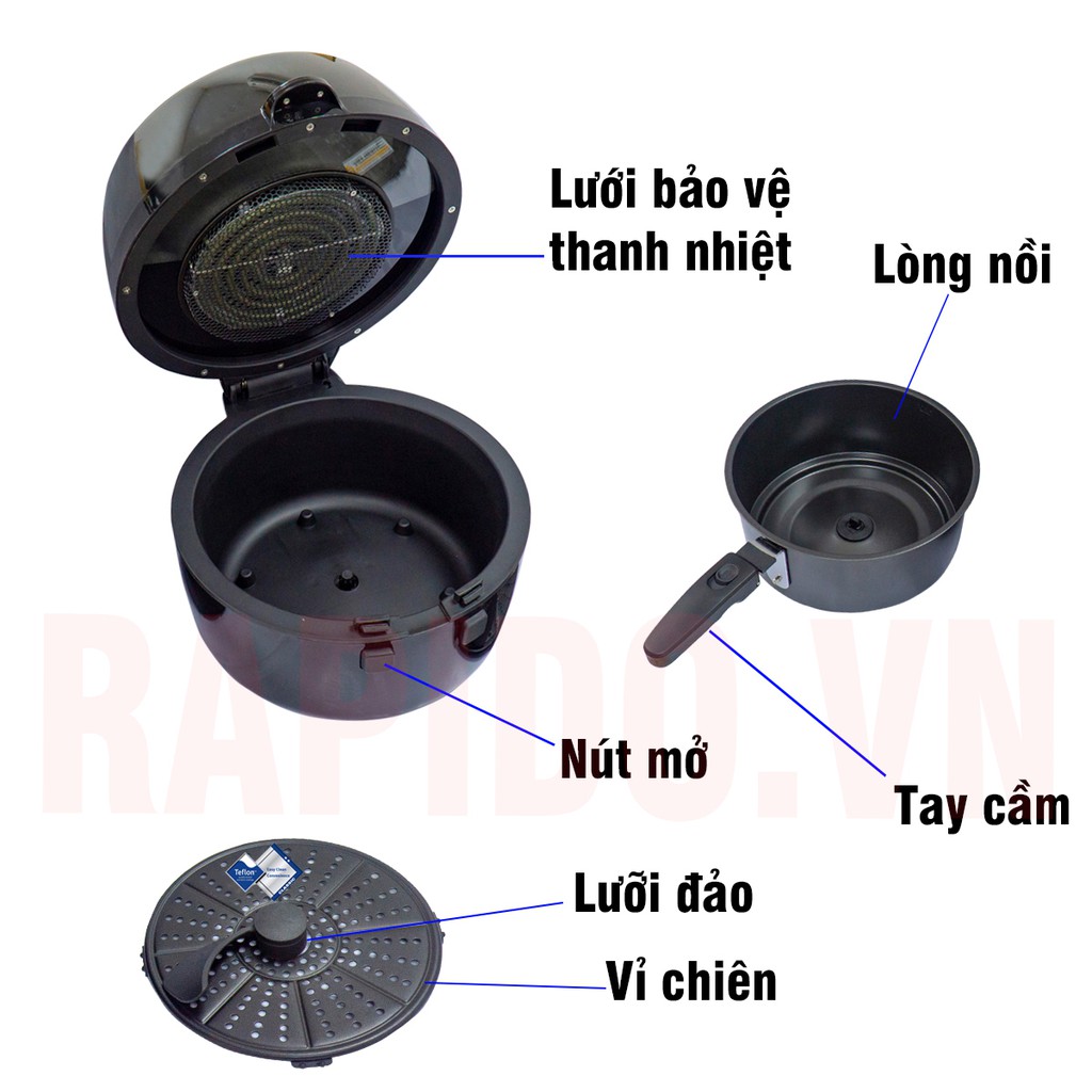 [TƯNG BỪNG KHAI TRƯƠNG GIẢM GIÁ SẬP SÀN] NỒI CHIÊN KHÔNG DẦU RAPIDO 6.5L, RAF6.5M2 BẢO HÀNH 1 NĂM TOÀN QUỐC'