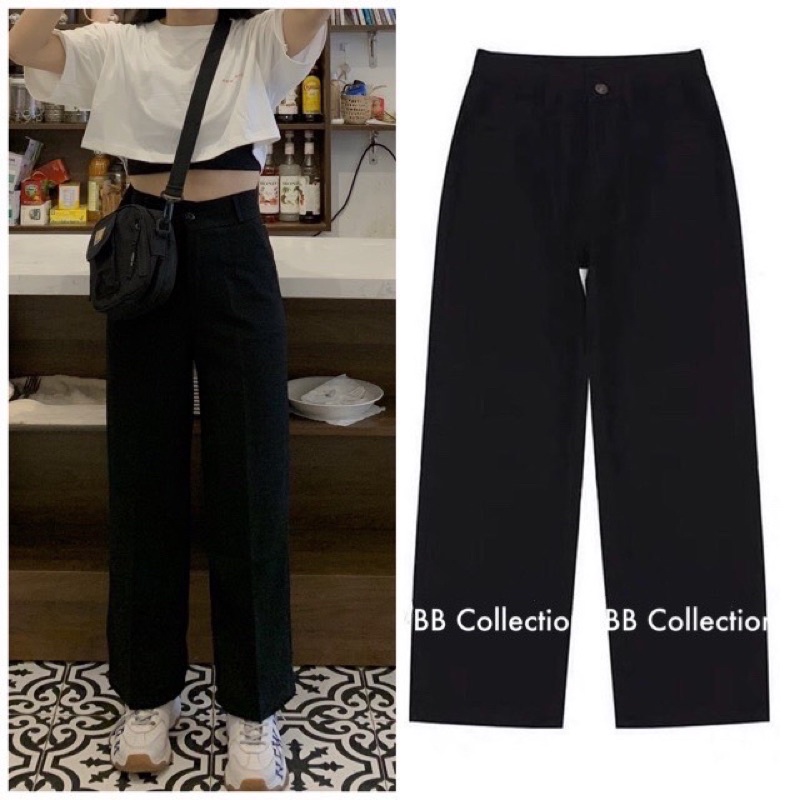 Quần suông cạp cao có khoá trước