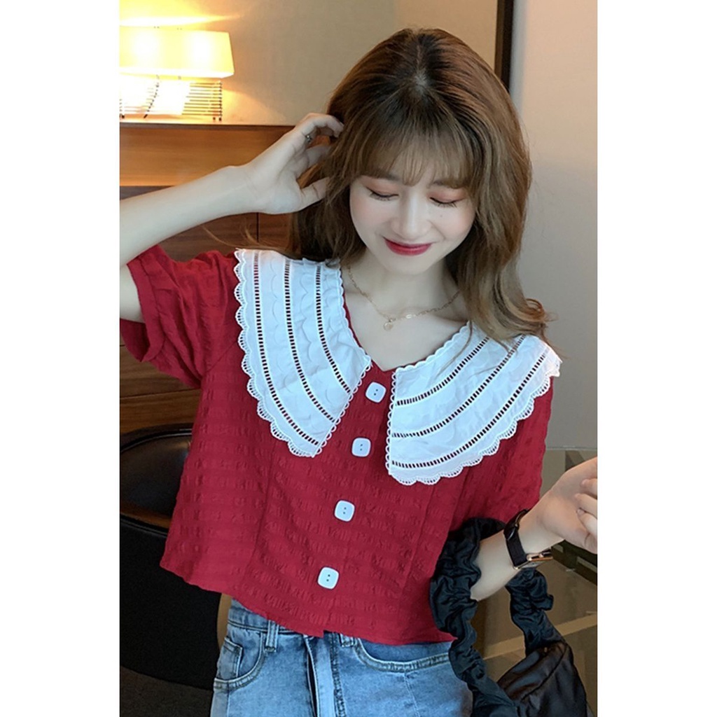 Áo croptop Tay Ngắn Phồng Phong Cách Pháp Thời Trang Cho Nữ JL-TX-199