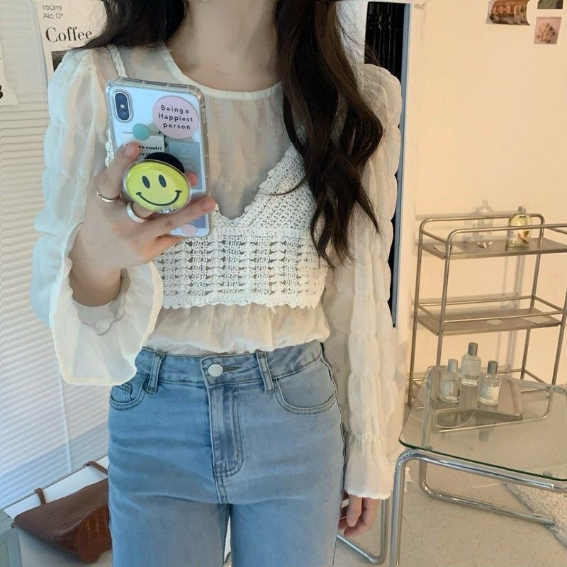 Set Áo Tay Phồng Bánh Bèo + Áo Len Ren Siêu Xinh