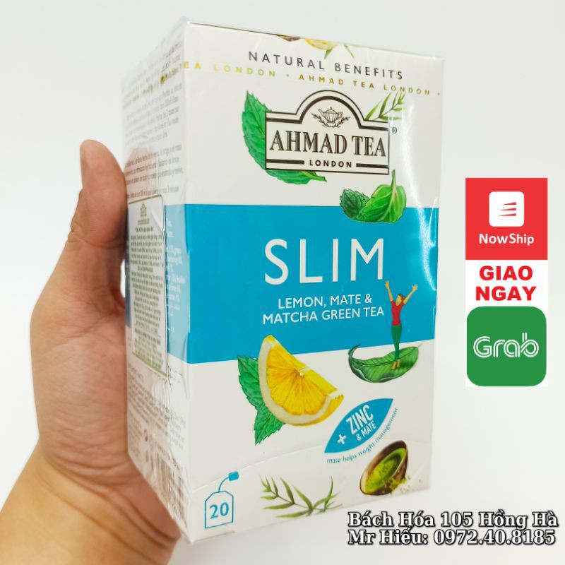 [T9/2023] Trà Ahmad Tea thảo mộc SLIM hộp 20 gói - Lemon, Mate &amp; Matcha Grean Tea