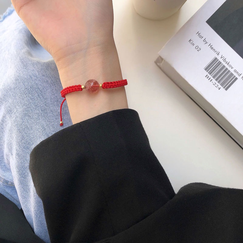 Vòng Tay Bện Dây Đỏ Đính Đá Obsidian Lãng Mạn Thời Trang Cho Cặp Đôi