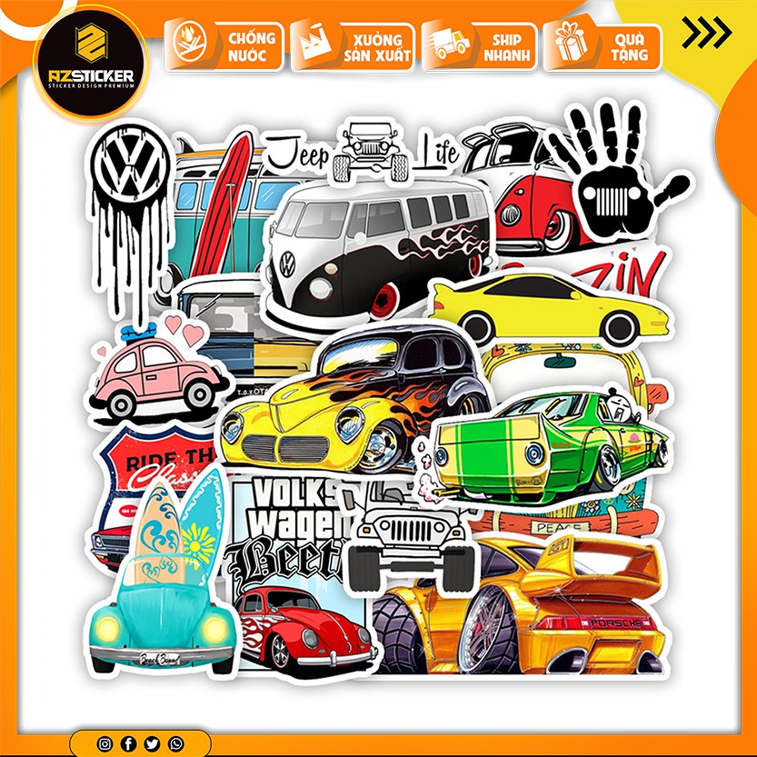 Sticker Hình Ô Tô Dán Trang Trí Mũ Bảo Hiểm Điện Thoại Laptop Sổ Vở | STK124 | Hình Dán Xe Hơi PVC Cắt Sẵn Dễ Sử Dụng