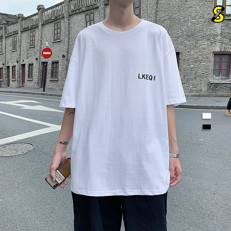 Áo thun nam nữ unisex tay lỡ phông form rộng LKEQ teen cổ tròn oversize cotton giá rẻ màu đen trắng tee pull freesize