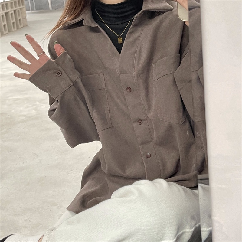 【ZHELIHANGFEI】Áo Sơ Mi Nữ Tay Dài Form Rộng Theo Phong Cách Retro Hợp Thời Trang