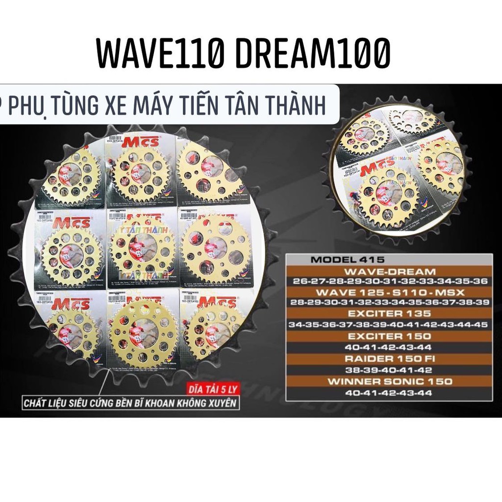 NSD NHÔNG SÊN ĐĨA XÍCH MCS /   RECTO ( DÙNG sên 415 - 7 ly ) WAVE NHỎ / DREAM 100