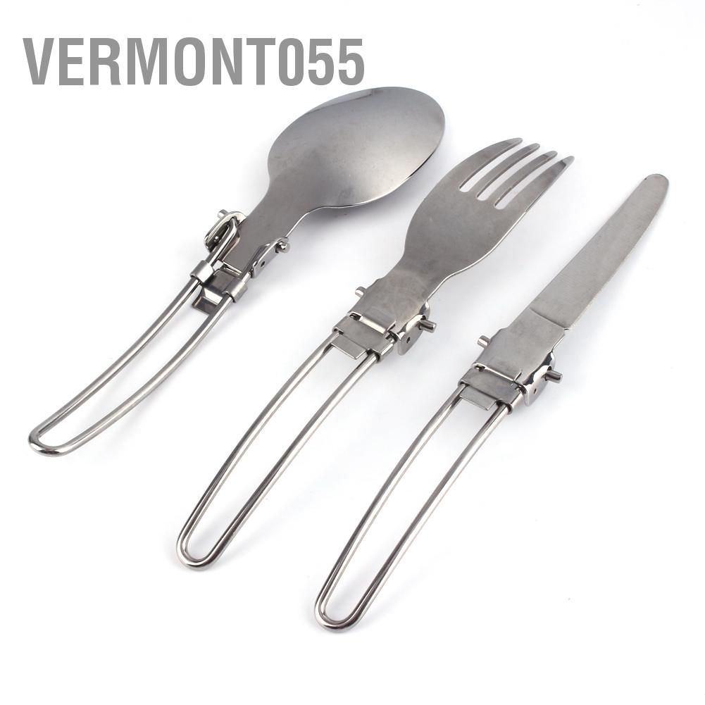 💯Hàng Hot😁 Thép không gỉ Di động Cắm trại Dã ngoại Bộ dao kéo Bộ dao dĩa + Túi 💖Hàng giao ngay💖Vermont055