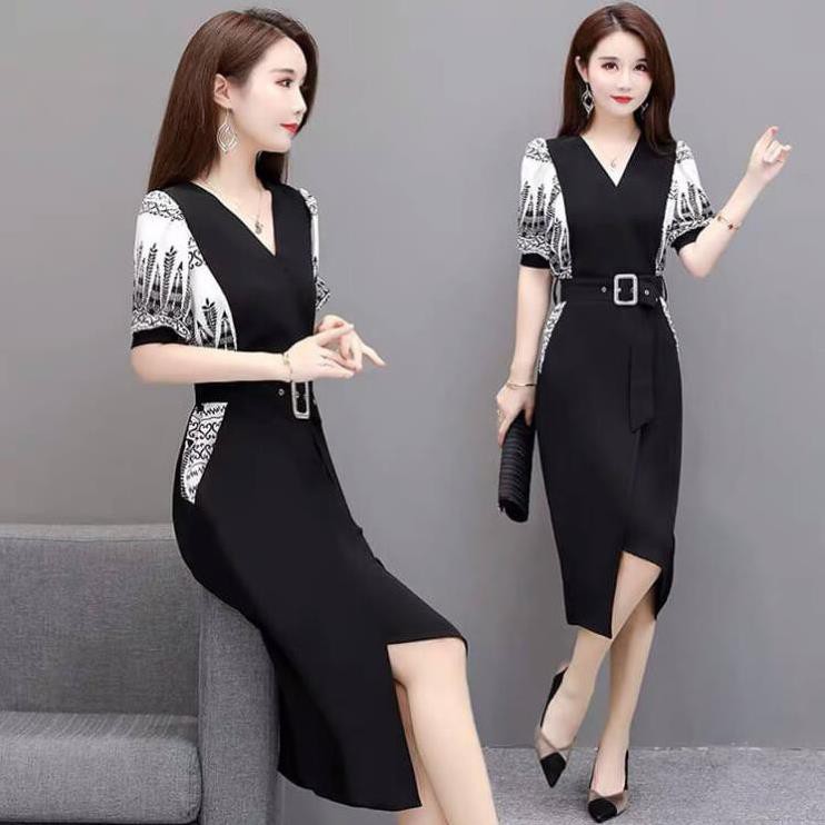 Đầm Phối Voan Họa Tiết Kèm Bell MSP280 - Váy Lụa Voan Công Sở Tay Ngắn Phối Sang Trọng Cho Nàng Văn Phòng | BigBuy360 - bigbuy360.vn