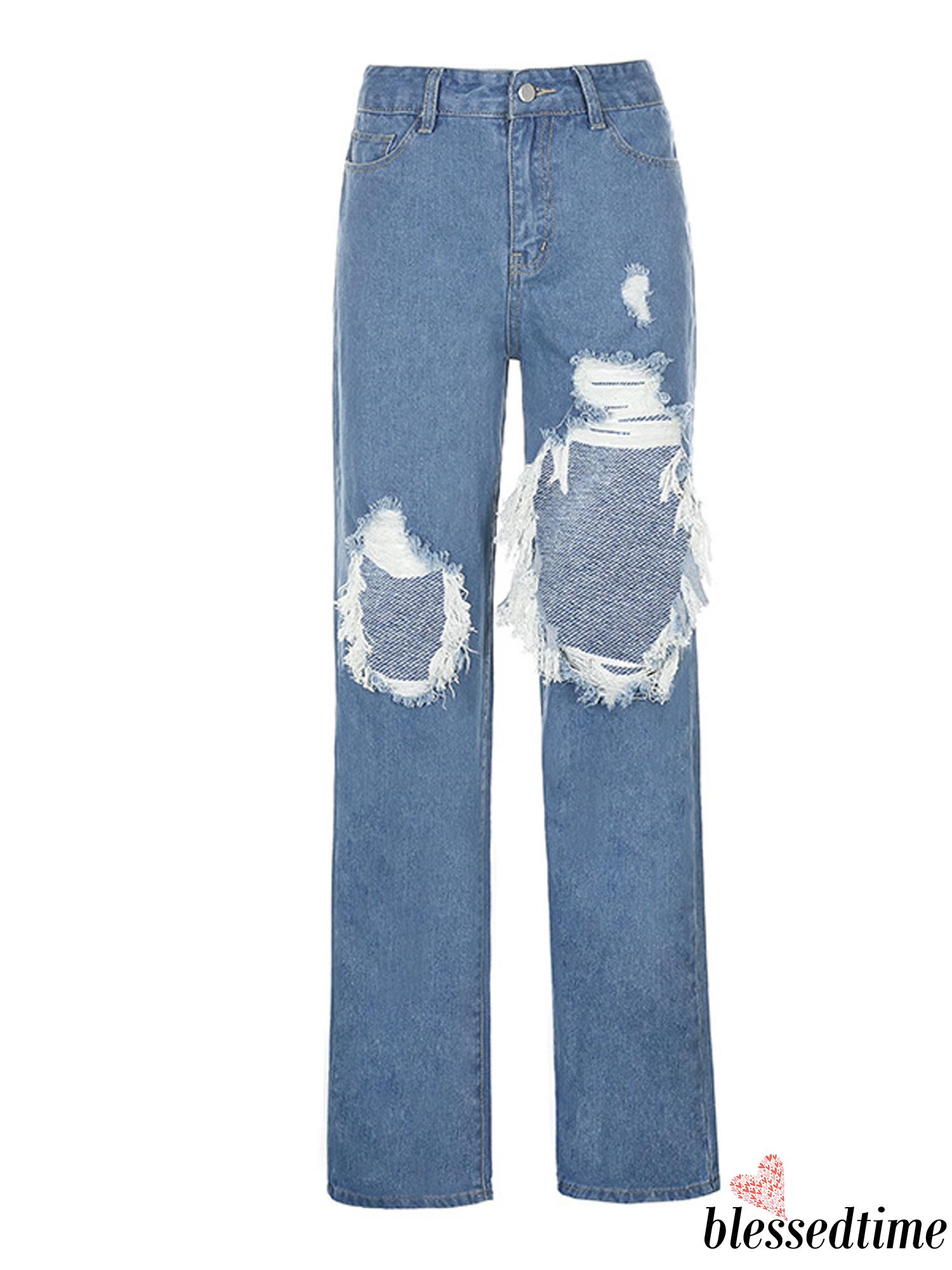 Quần Jeans Lưng Cao Phối Vết Rách Cá Tính Cho Nữ | BigBuy360 - bigbuy360.vn