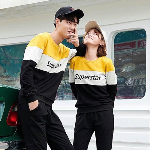 Đồ đôi nam nữ, áo thun đôi tay dài 3 màu phối hợp in chữ superstar