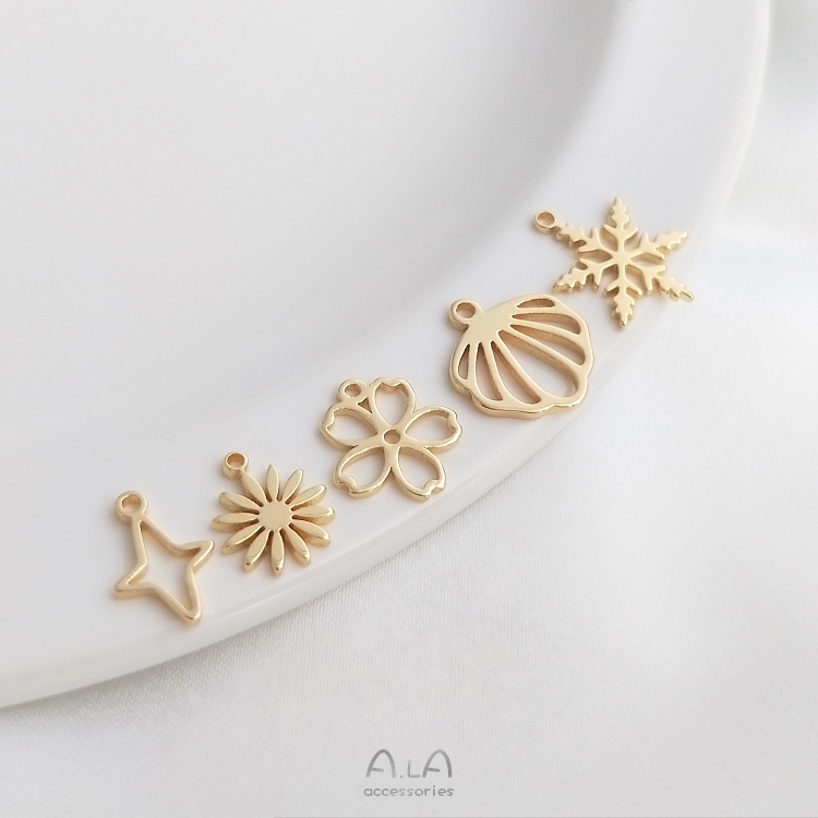 █A.ιA゜14K Vàng●1 Cái°Mặt Dây Chuyền Hình Hoa Cúc / Ngôi Sao / Bông Tuyết Mạ Vàng 14k Tự Làm Thủ Công diy