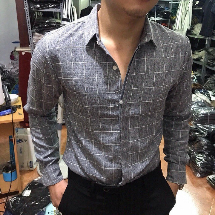 Áo Sơ Mi Nam Cổ Tàu Vải Đũi Dài Tay Màu Xám Tiêu SMT01 | BigBuy360 - bigbuy360.vn