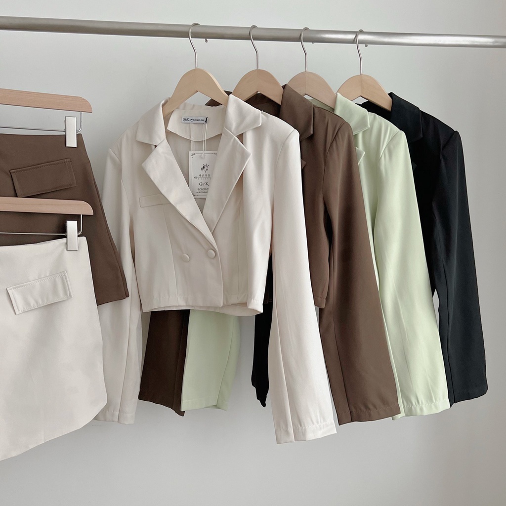 Set quần giả váy phối vs áo balzer dài tay dáng croptop