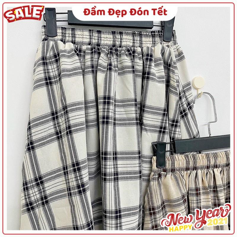 Chân Váy CARO SKIRT quốc dân form suông dài chuẩn dễ phối chất vải dày dặn lưng chun rộng có co giãn