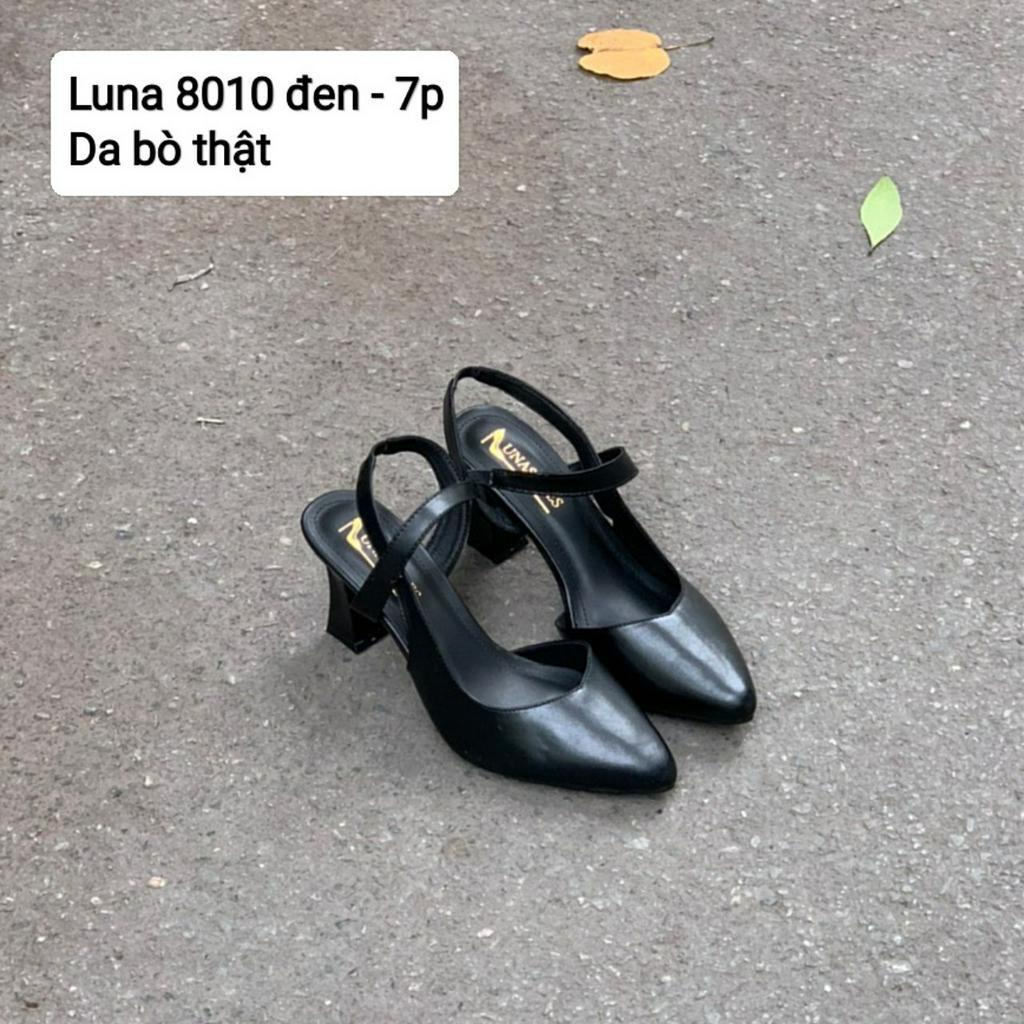 Giày cao gót nữ 7p có quai hở gót LUNASHOES 8010 da bò thật mũi nhọn êm chân đế chống trơn không phát ra tiếng