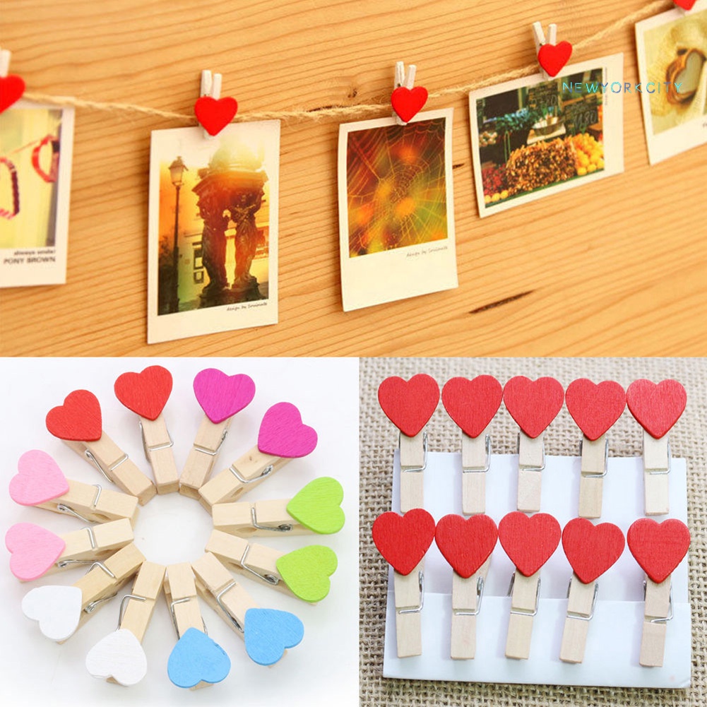 Set 10 Kẹp Gỗ Hình Trái Tim Mini Trang Trí Ảnh