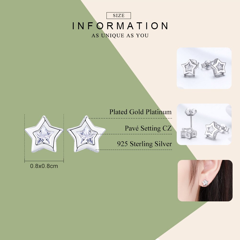 Khuyên tai Bamoer SCE437 bằng bạc 925 thiết kế hình ngôi sao đính đá Zircon lấp lánh