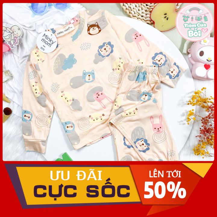 Bộ Thun Tay Dài Quần Dài Minky Mom Thun Lạnh Họa Tiết Động Vật Màu Sắc Nhẹ Nhàng ĐỦ SIZE Cho Bé