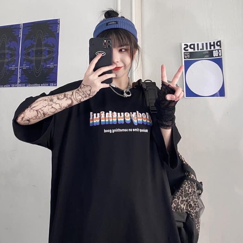 Áo thun unisex cổ tròn form rộng nam nữ hình in chữ