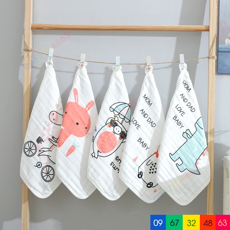 Khăn sữa xô 6 lớp NỀN TRẮNG HỌA TIẾT CAO CẤP rửa mặt loại dày siêu mềm mại cho bé