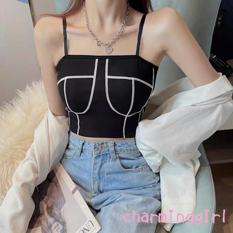Áo Croptop Hai Dây Màu Sắc Tương Phản Thời Trang Cho Nữ