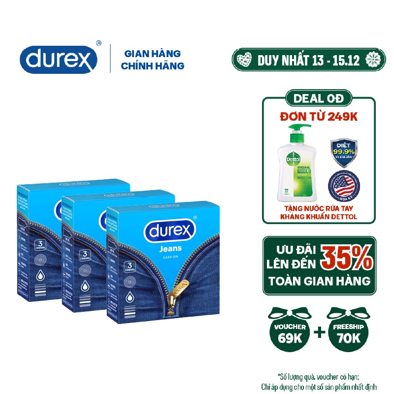 Bộ 3 Bao cao su Durex Jeans hộp 3 bao