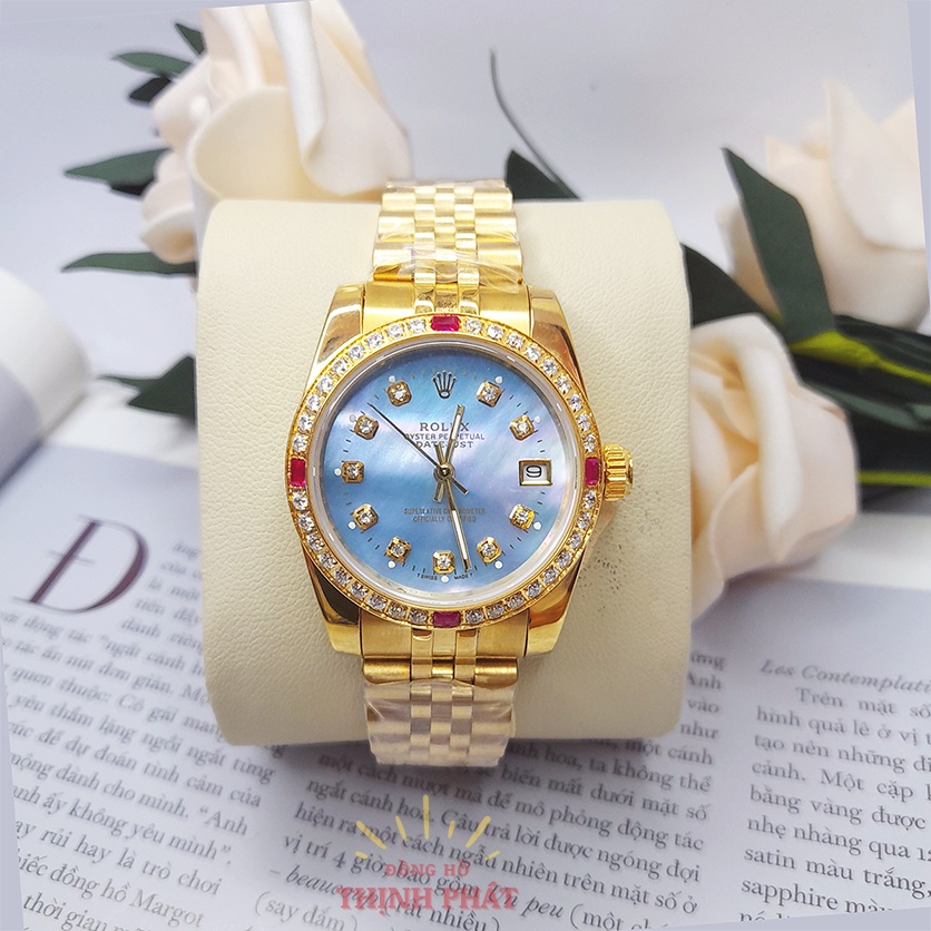 Đồng hồ nữ ROLEX Date Just Pin Máy Nhật - Đính Hạt Xoàn - Kính Sapphire Cao cấp
