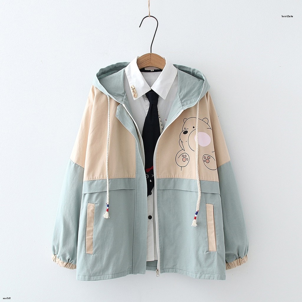 Áo Khoác Cardigan Có Nón Tay Dài Dáng Rộng In Họa Tiết Hoạt Hình Kiểu Nhật Hàn Thời Trang Mùa Thu Cho Nữ