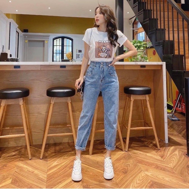 Quần Bò Cạp Cao Tôn Dáng💖FREESHIP💖GIAM 10K- Quần Jean ống suông 2 Khuy Túi Thẳng Loại Đẹp[Hình Chụp Thật] | WebRaoVat - webraovat.net.vn