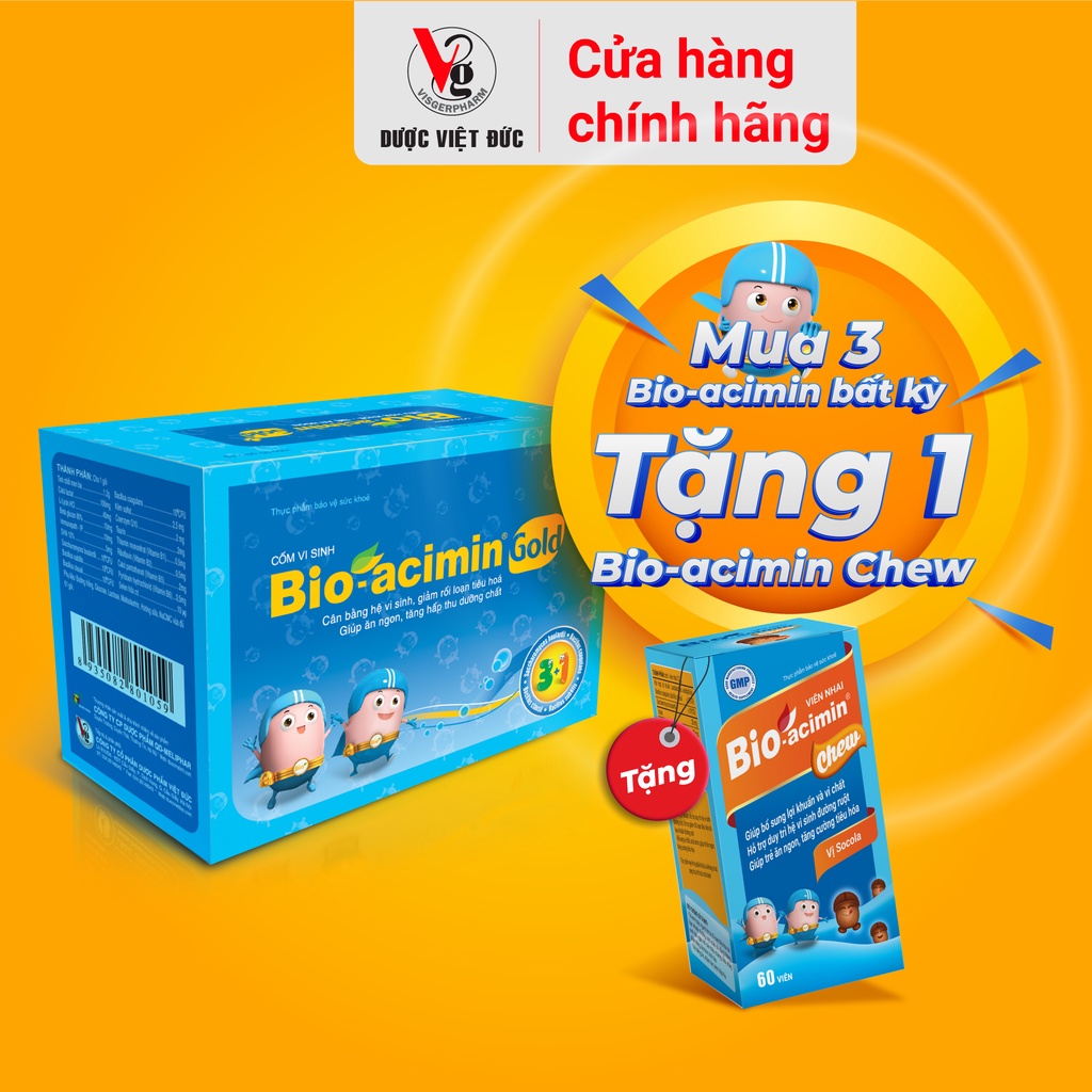 Cốm vi sinh Bio acimin Gold hỗ trợ trẻ ăn ngon tự nhiên bổ sung vi chất và các amin thiết yếu hộp 30 gói