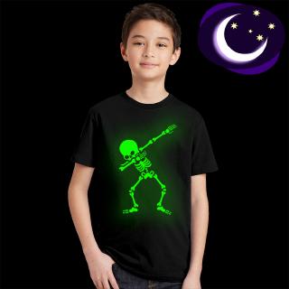 Dạ Quang Dabbing Đầu Lâu Trẻ Em Áo Hip Hop Dabbing Skeleton Trẻ Em Top Áo Thun
