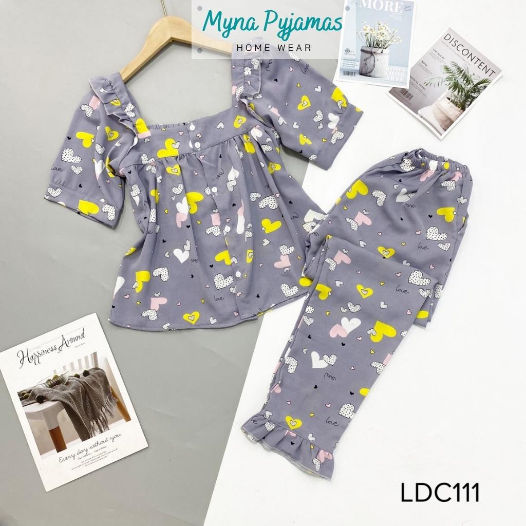 Bộ cộc dài nữ cổ vuông- Myna pyjamas ,chất lụa mango thoáng mát, hàng có size