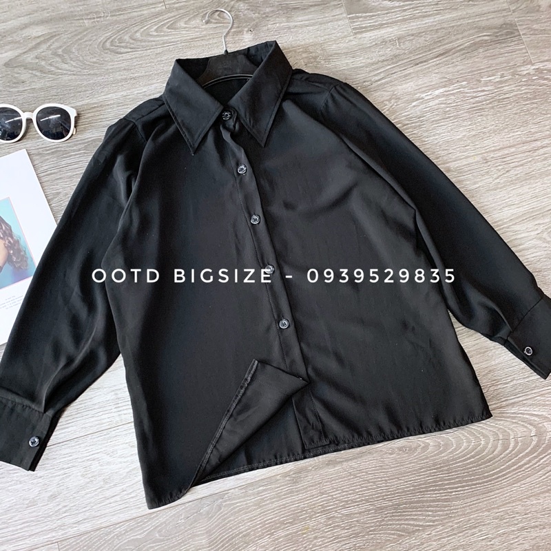 Sơ mi bigsize đen tay dài trơn