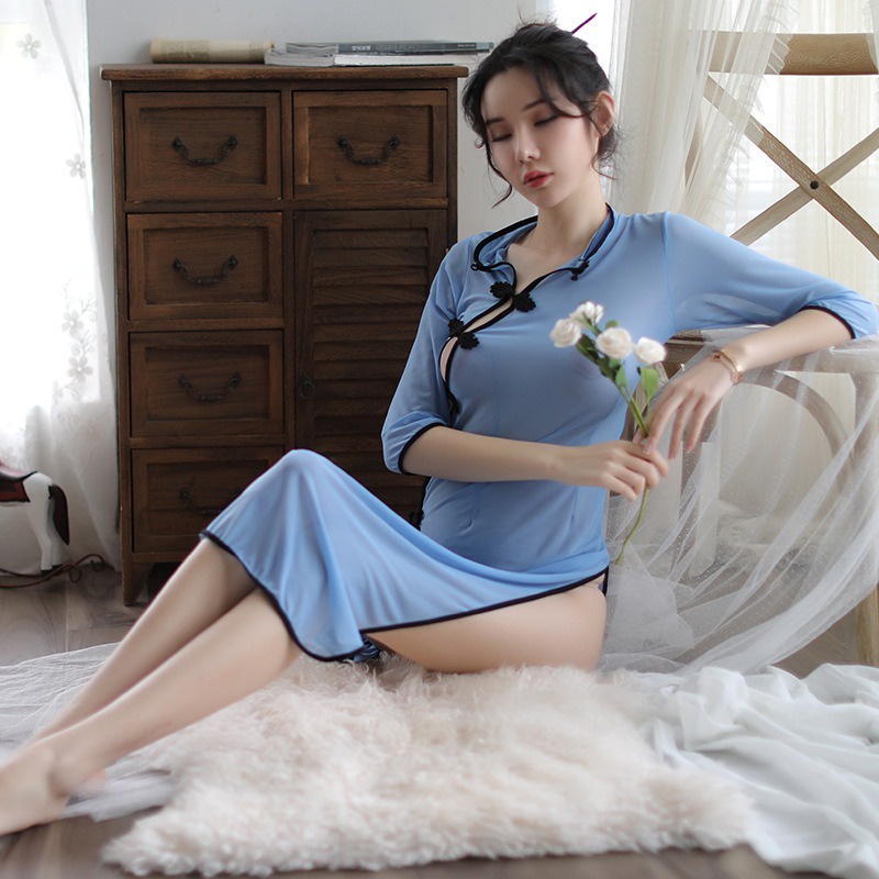 Đồ ngủ sexy váy Thượng Hải dài cổ trang mềm mại quyến rũ 116