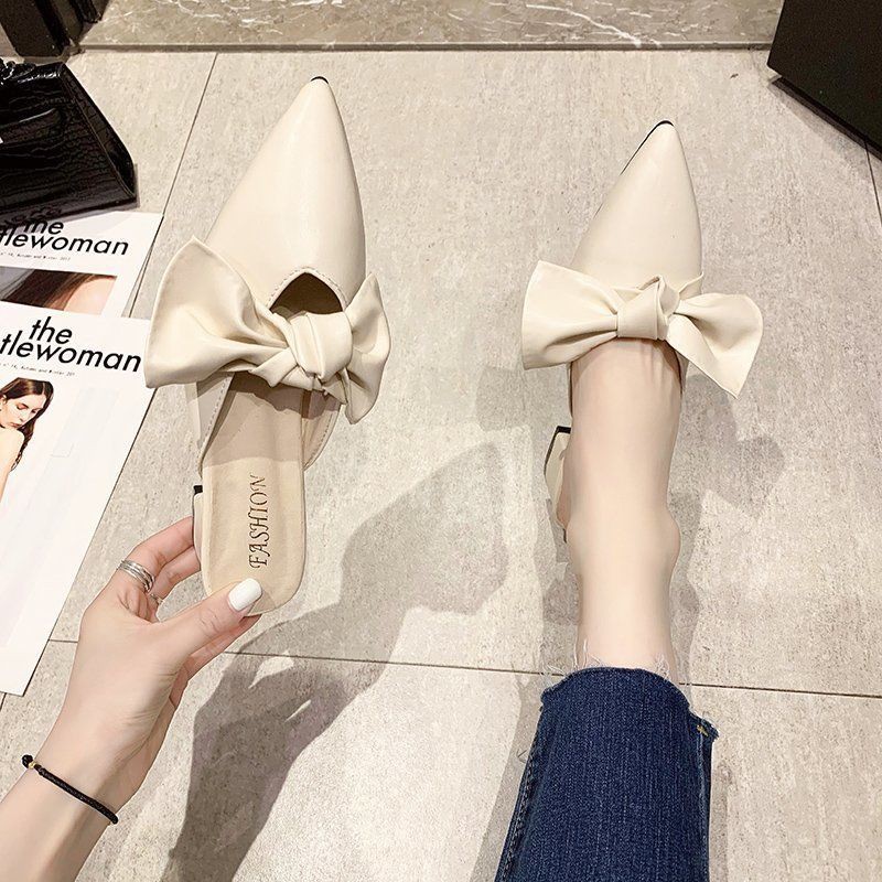 Baotou half slippers female 2021 spring new Korean fashion Joker fairy wind pointed temperament thick with muller drag