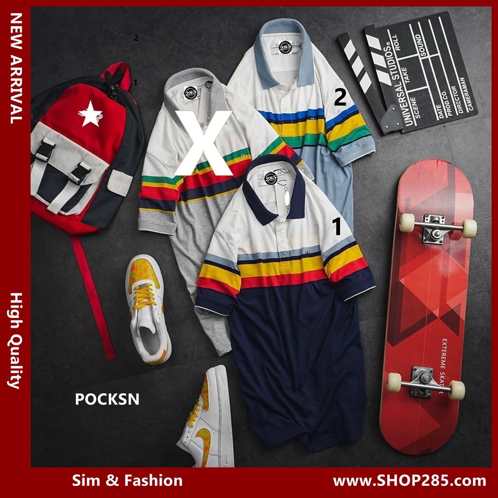 POCKSN Áo thun có cổ Ci.Key.Jean phối sọc ngang xin đẹp đẹpcháyhàng cá tính cực đẹp diện vào là có bạn gái