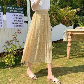 chân váy midi hoa nhí dáng xoè vintage ảnh thật