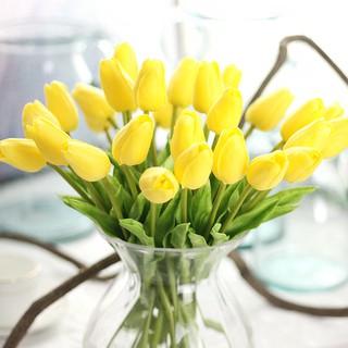 (Lá xoăn hàng loại 1) Hoa Tulip giả PU bằng nhựa cao su cao cấp - Hoa lụa trang trí tuyệt đẹp